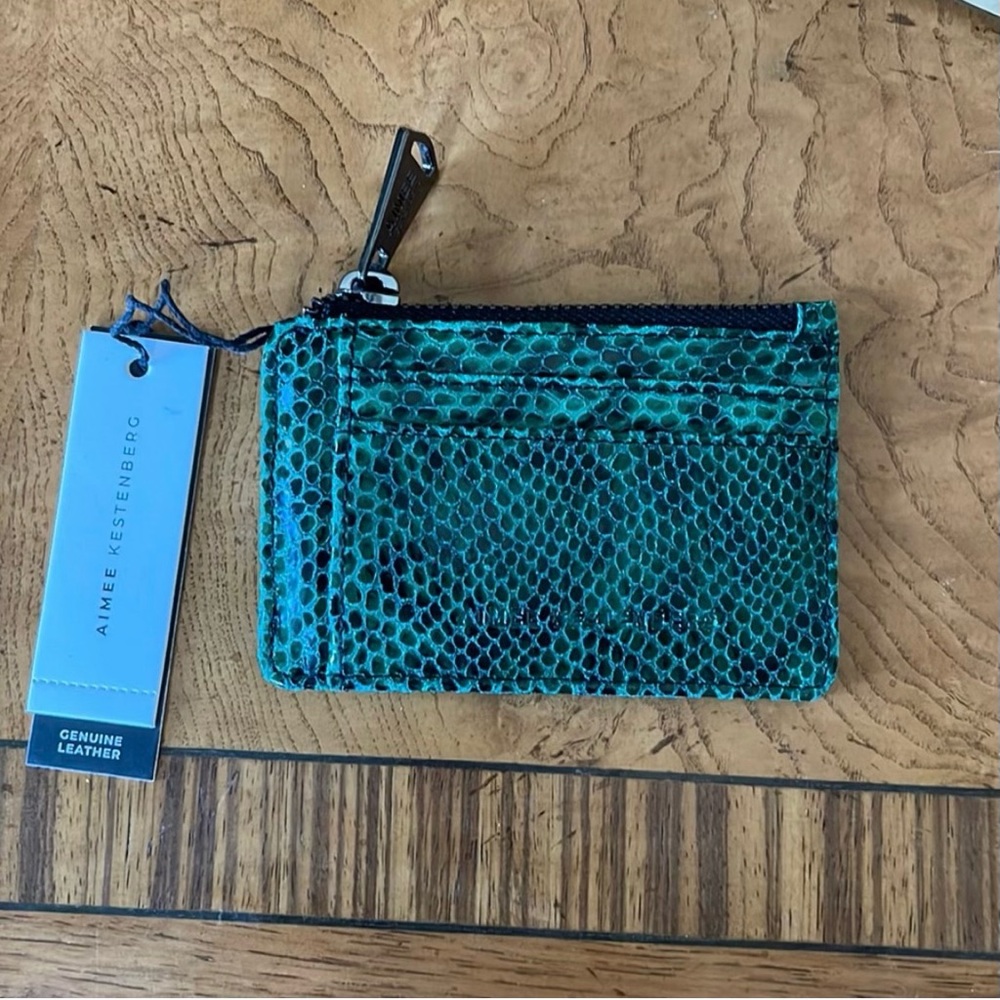 Skinny ID case Emerald snake genuine leather